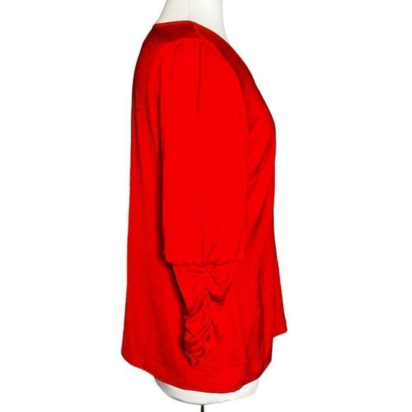 Cabi aurora Blouse Ruched 3/4 Sleeve V-Neck Pullover Popover Blouse Red M NWT - Picture 4 of 9